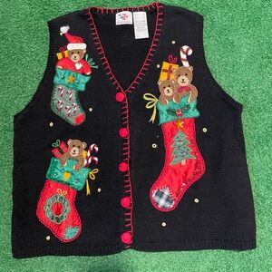 Vintage Nutcracker Christmas Holiday Sweater Vest Embroidery Bedazzle, Women’s L